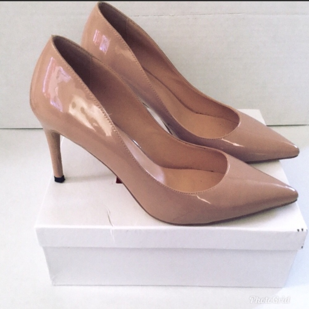 Patent Pointy Nude Pump Heels